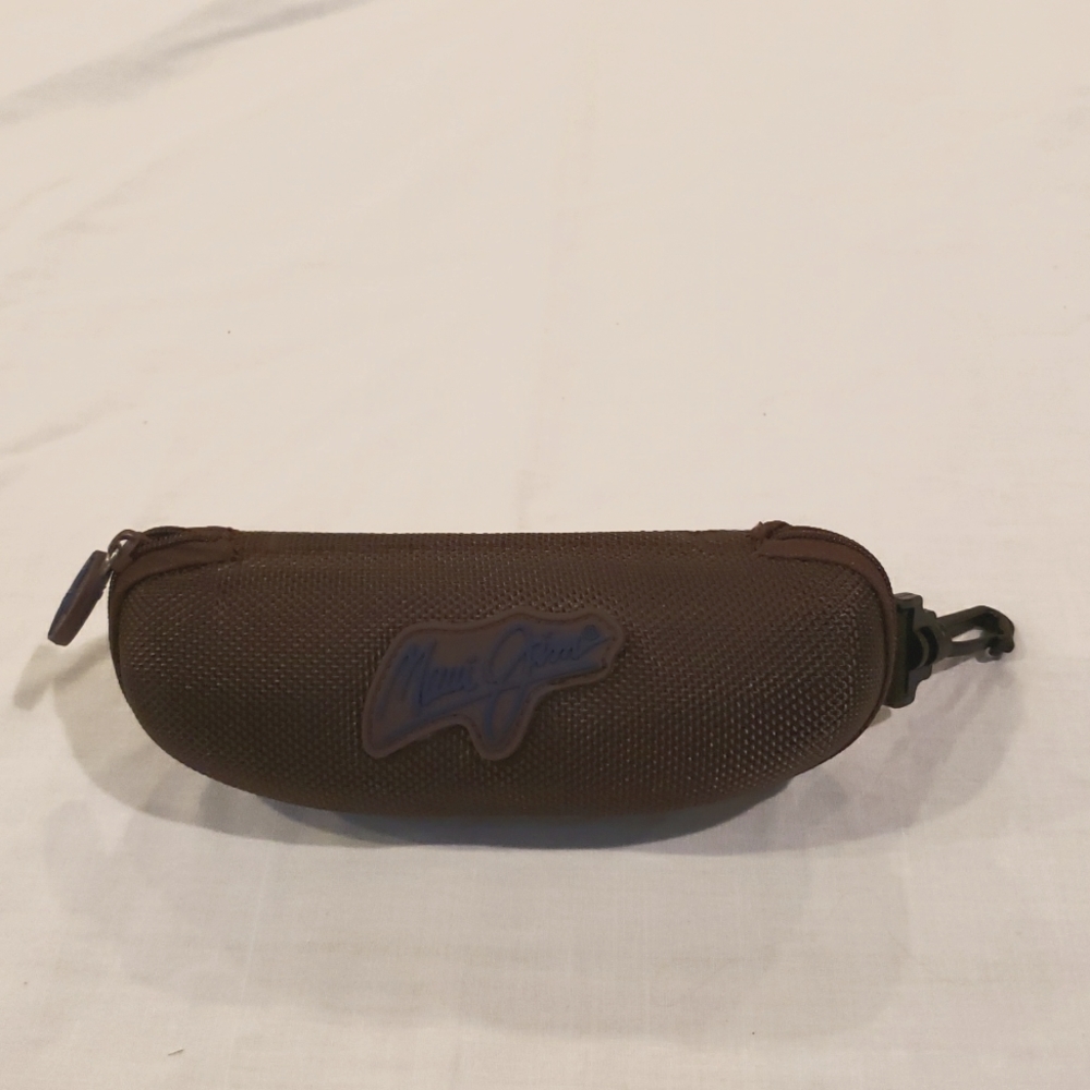 Maui Jim Sunglass Zipped Hardshell Case with attached Clip- Brown & Blue Label